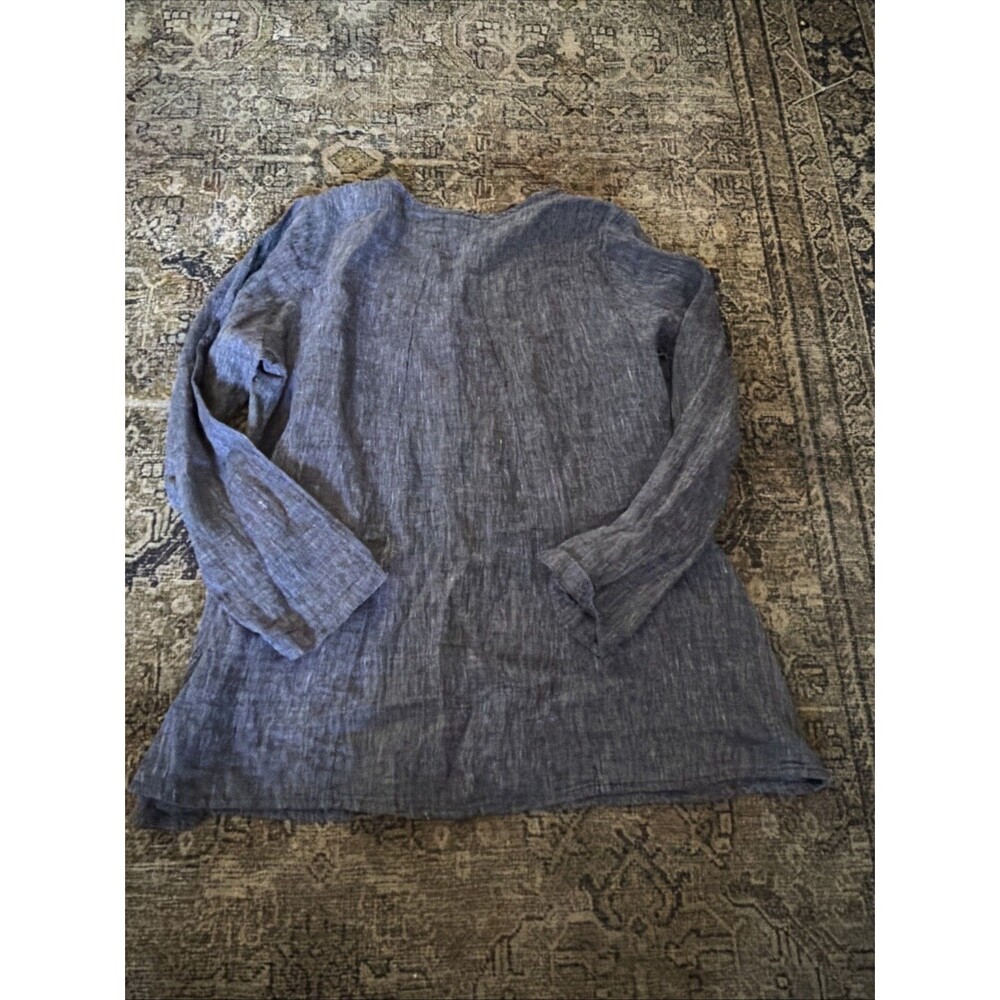Flax Long Sleeve 100% Linen Blouse Shirt Size Small Blue Button Down - Picture 3 of 4
